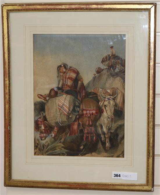 J.S. Stanhope, watercolour, Indian bride on a bison, 40 x 30cm